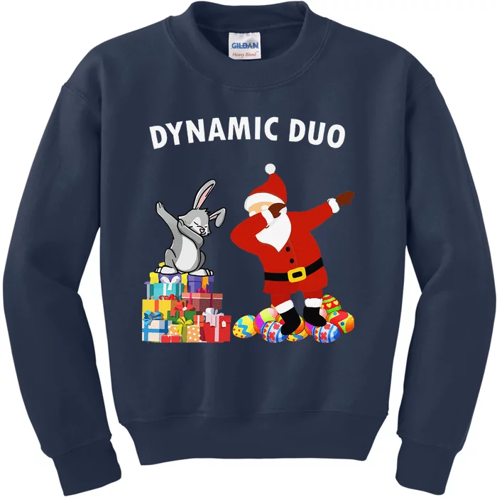 Funny Santa Claus And Easter Bunny Dynamic Duo Kids Sweatshirt