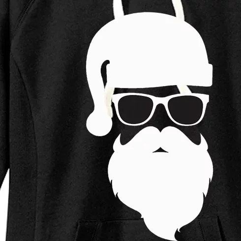 Funny Santa Claus Face Sunglasses with Hat Beard Christmas Women's Fleece Hoodie