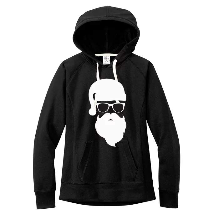 Funny Santa Claus Face Sunglasses with Hat Beard Christmas Women's Fleece Hoodie