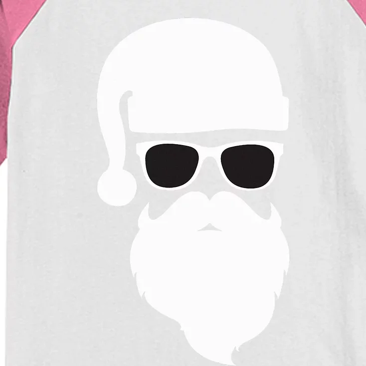 Funny Santa Claus Face Sunglasses with Hat Beard Christmas Kids Colorblock Raglan Jersey