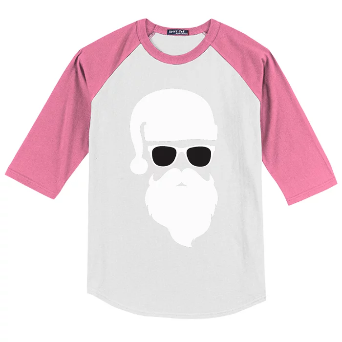 Funny Santa Claus Face Sunglasses with Hat Beard Christmas Kids Colorblock Raglan Jersey