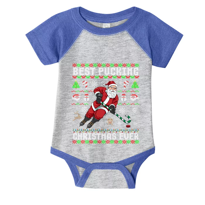 Funny Santa Claus Ugly Christmas Ice Hockey Best Pucking Gift Infant Baby Jersey Bodysuit