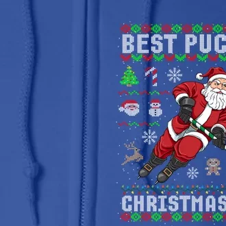 Funny Santa Claus Ugly Christmas Ice Hockey Best Pucking Gift Full Zip Hoodie