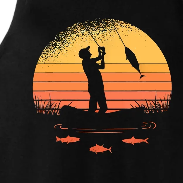 Fisherman Sunset Catching A Fish, & View Beneath The Water Fishing Ladies Tri-Blend Wicking Tank