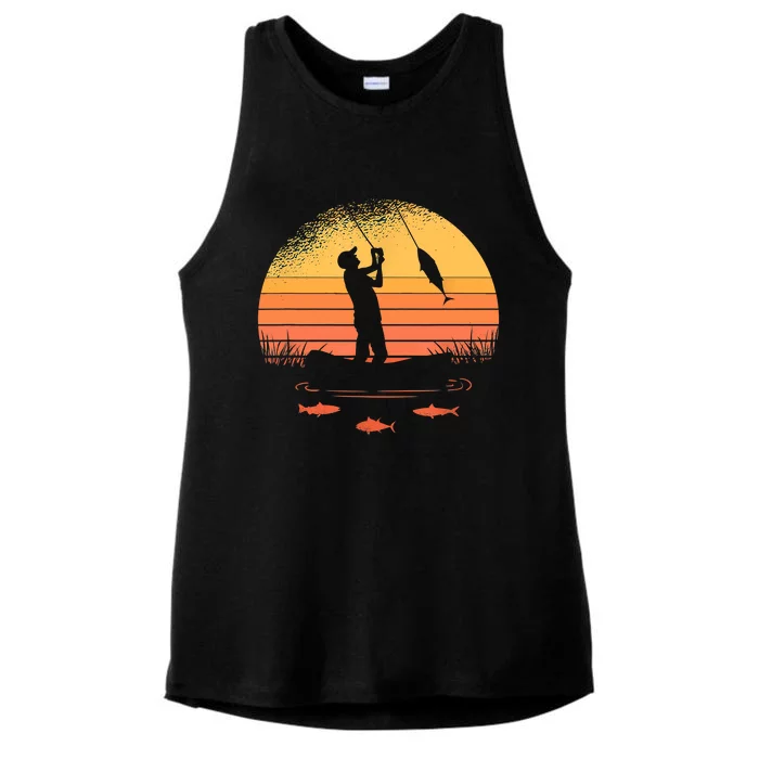 Fisherman Sunset Catching A Fish, & View Beneath The Water Fishing Ladies Tri-Blend Wicking Tank