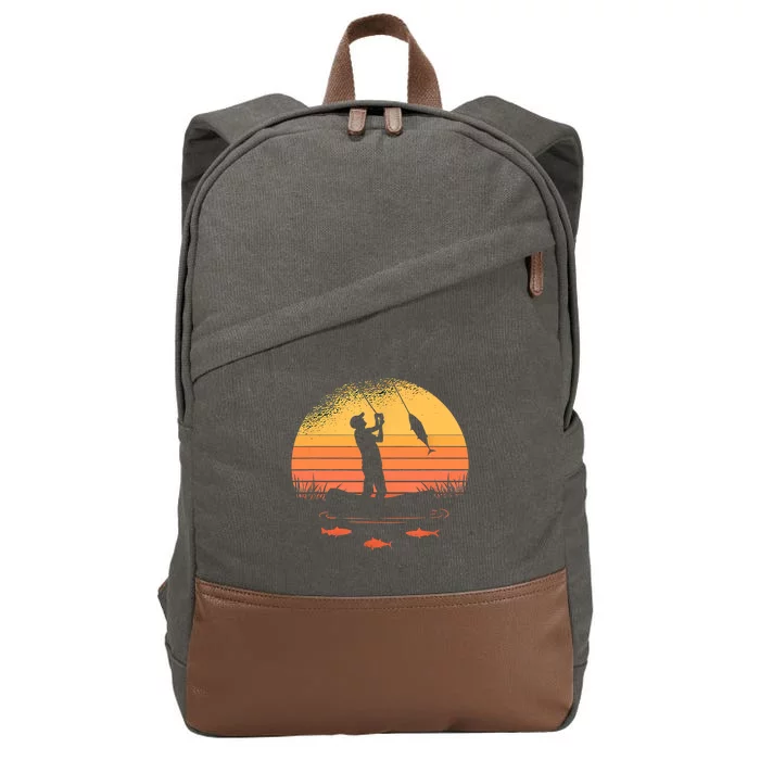 Fisherman Sunset Catching A Fish, & View Beneath The Water Fishing Cotton Canvas Backpack