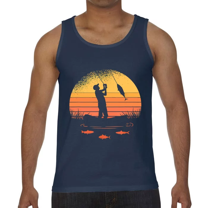 Fisherman Sunset Catching A Fish, & View Beneath The Water Fishing Comfort Colors® Tank Top