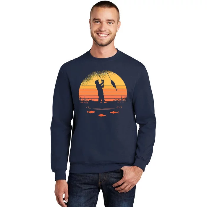 Fisherman Sunset Catching A Fish, & View Beneath The Water Fishing Tall Sweatshirt