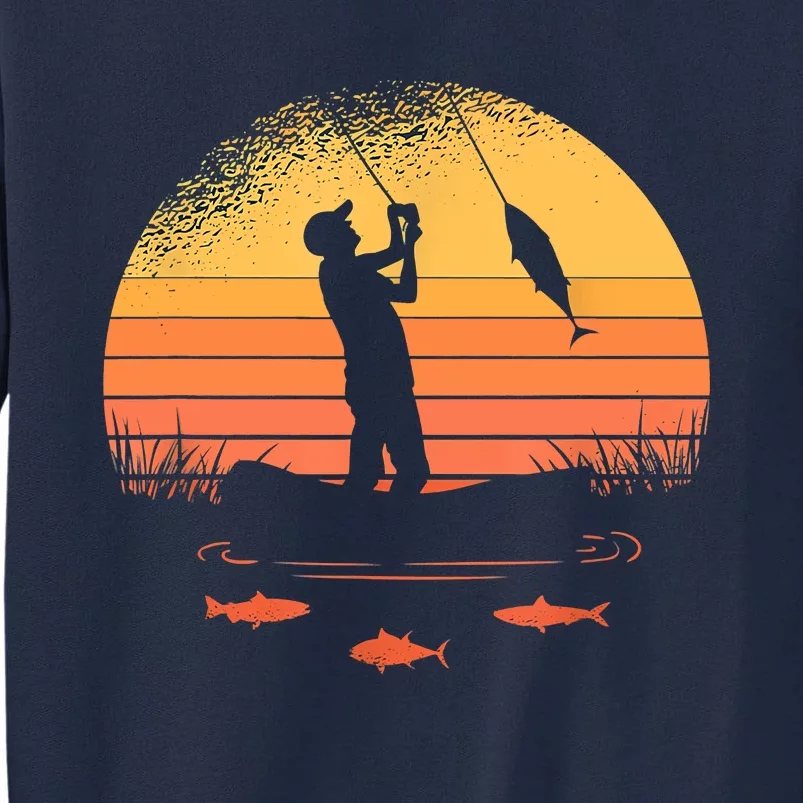 Fisherman Sunset Catching A Fish, & View Beneath The Water Fishing Tall Sweatshirt