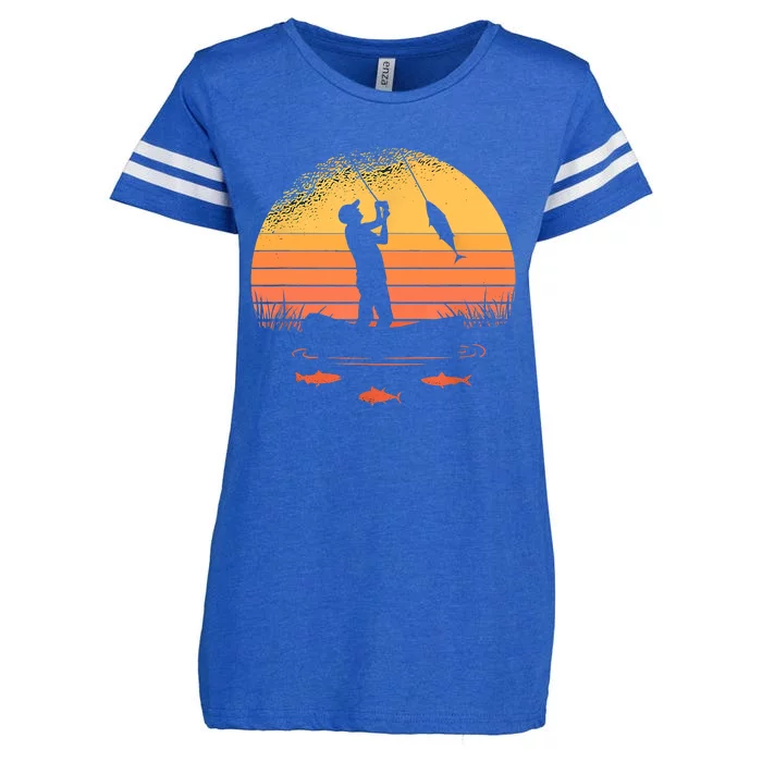 Fisherman Sunset Catching A Fish, & View Beneath The Water Fishing Enza Ladies Jersey Football T-Shirt