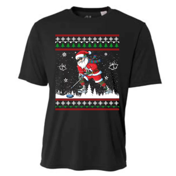 Funny Santa Claus Christmas Ice Hockey Ugly Great Gift Cooling Performance Crew T-Shirt