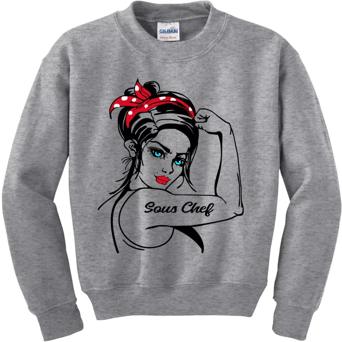 Female Sous Chef Rosie The Riveter Pin Up Gift Kids Sweatshirt