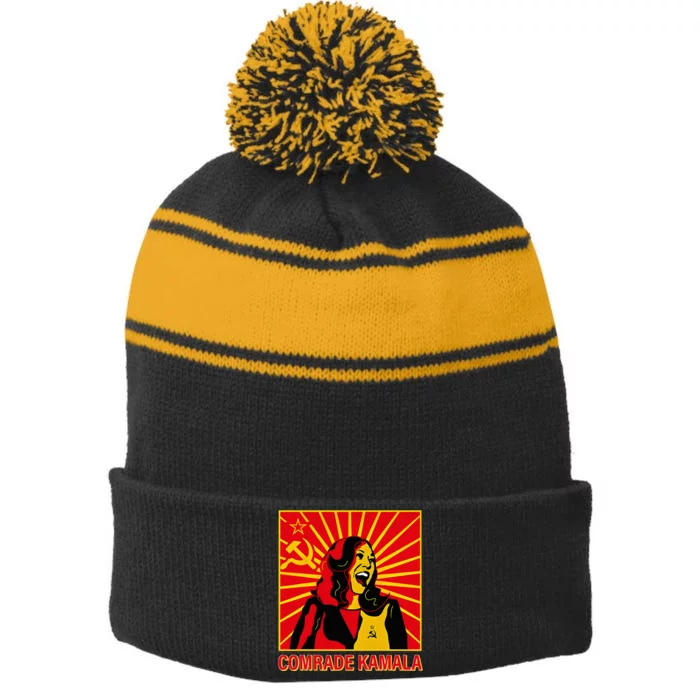 Fun Socialist Comrade Kamala Commie La Harris 2024 Kammunism Stripe Pom Pom Beanie