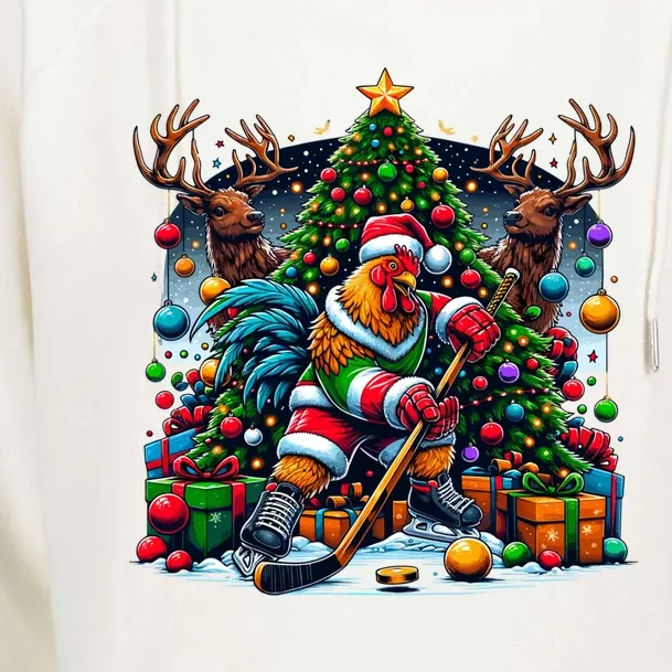 Funny Santa Chicken Playing Hockey Gift Womens Funnel Neck Pullover Hood