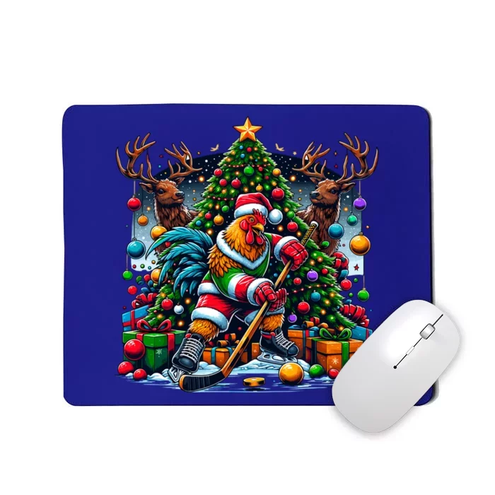 Funny Santa Chicken Playing Hockey Gift Mousepad