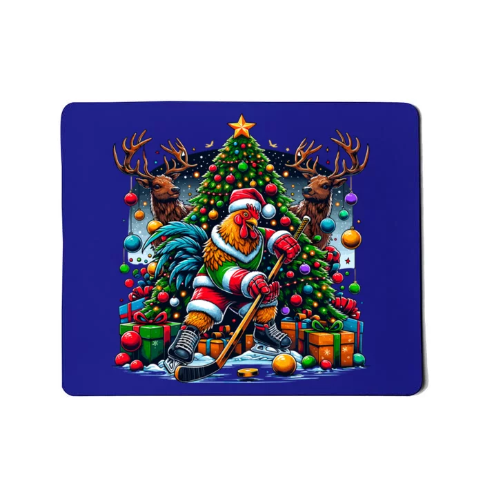 Funny Santa Chicken Playing Hockey Gift Mousepad