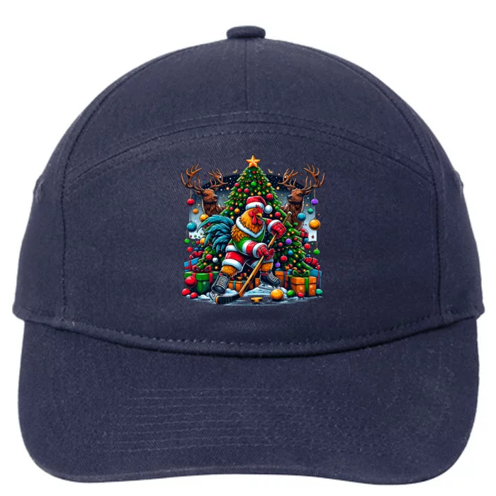 Funny Santa Chicken Playing Hockey Gift 7-Panel Snapback Hat