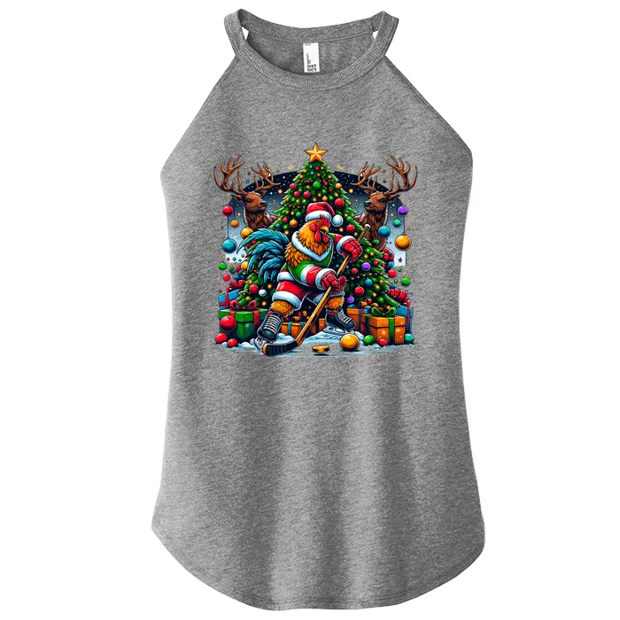 Funny Santa Chicken Playing Hockey Gift Women’s Perfect Tri Rocker Tank