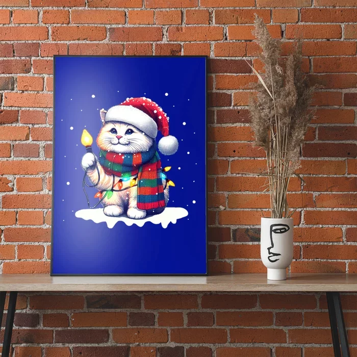 Funny Santa Cat Tangled Up In Christmas Lights Holiday Xmas Gift Poster