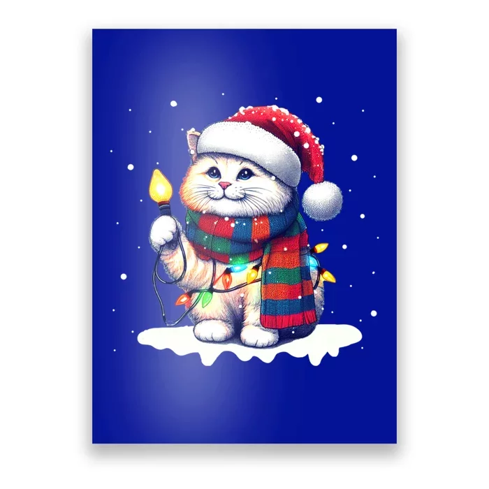 Funny Santa Cat Tangled Up In Christmas Lights Holiday Xmas Gift Poster