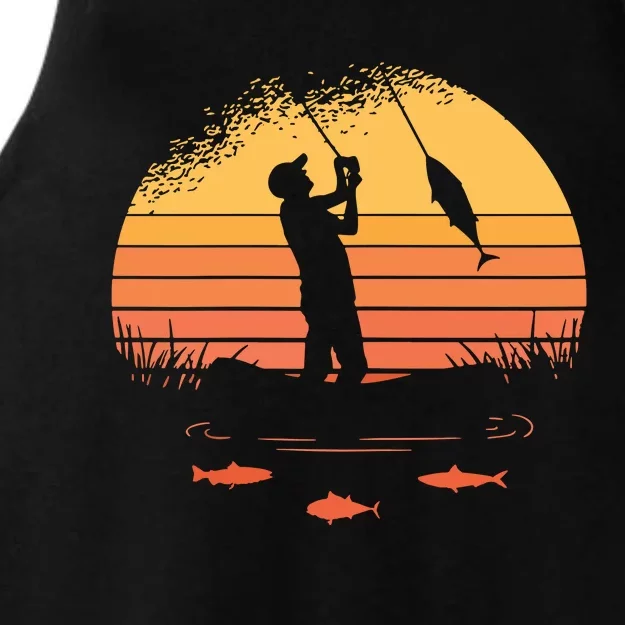 Fisherman Sunset Catching A Fish & View Beneath The Water Ladies Tri-Blend Wicking Tank