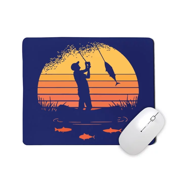 Fisherman Sunset Catching A Fish & View Beneath The Water Mousepad