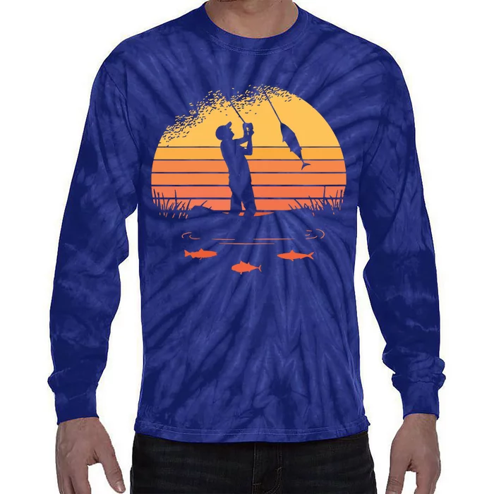 Fisherman Sunset Catching A Fish & View Beneath The Water Tie-Dye Long Sleeve Shirt