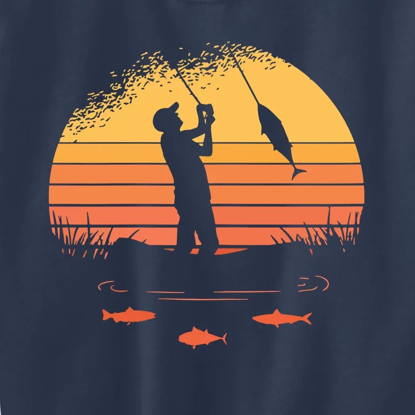 Fisherman Sunset Catching A Fish & View Beneath The Water Kids Sweatshirt