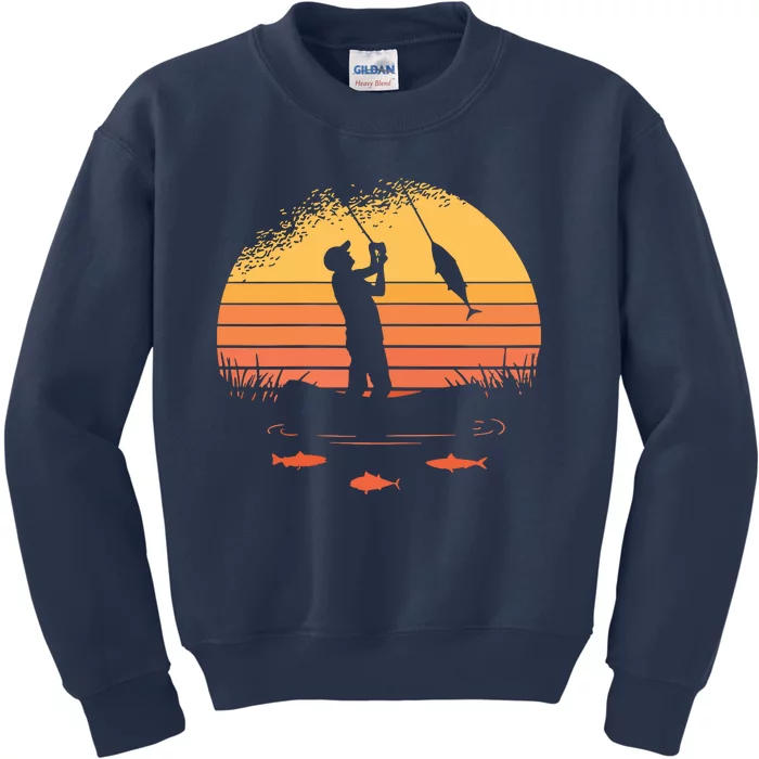 Fisherman Sunset Catching A Fish & View Beneath The Water Kids Sweatshirt