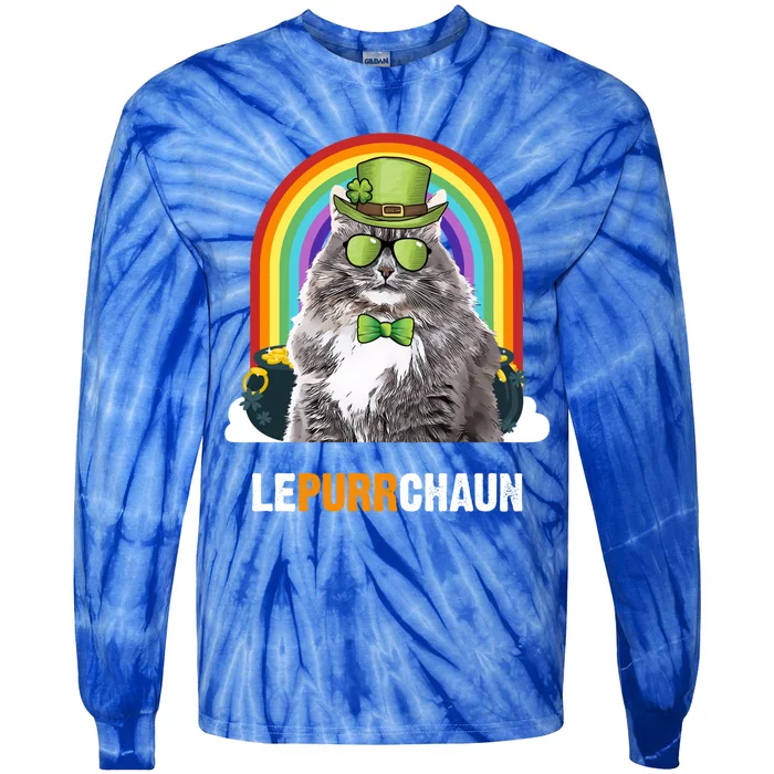 Funny Siberian Cat Lepurrchaun St Patricks Day Gift Tie-Dye Long Sleeve Shirt