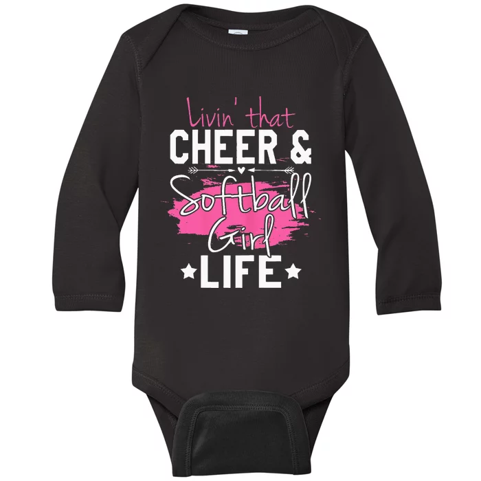 Funny Softball Cheer Lover Graphic Women Cheerleader Baby Long Sleeve Bodysuit