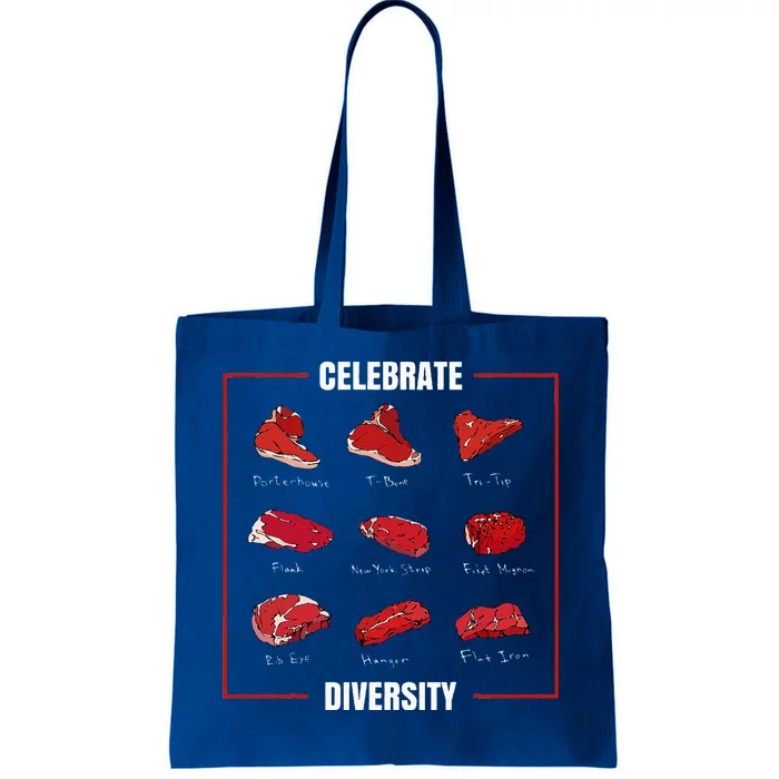 Funny Steak Celebrate Diversity Types Of Steak Lovers Tote Bag