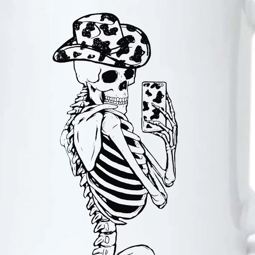 Funny Skeleton Cowgirl Selfie Cow Print Cowboy Hat Western Black Color Changing Mug