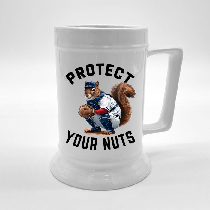 Funny Squirrel Catcher Baseball Lover Protect Your Nuts Gift Front & Back Beer Stein