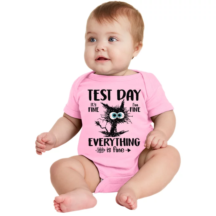 Funny Stressed Cat Teacher Student Testing Day Baby Bodysuit