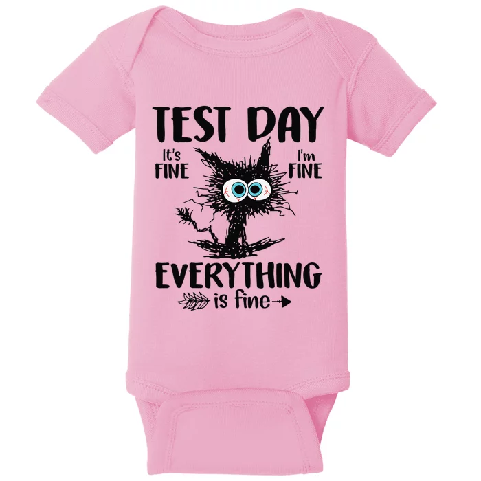 Funny Stressed Cat Teacher Student Testing Day Baby Bodysuit