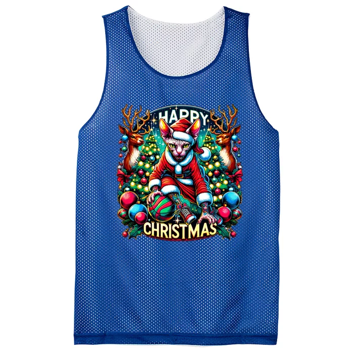 Funny Sphynx Cat Play Basketball Happy Christmas Gift Mesh Reversible Basketball Jersey Tank