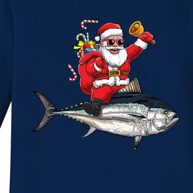 Funny Santa Claus Tuna Fish Fisherman Gift Baby Long Sleeve Bodysuit