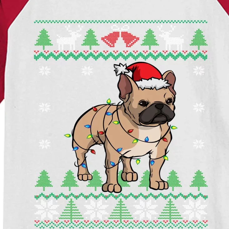 Frenchie Santa Claus Cute French Bulldog Ugly Christmas Gift Kids Colorblock Raglan Jersey