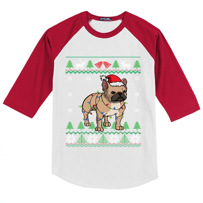 Frenchie Santa Claus Cute French Bulldog Ugly Christmas Gift Kids Colorblock Raglan Jersey