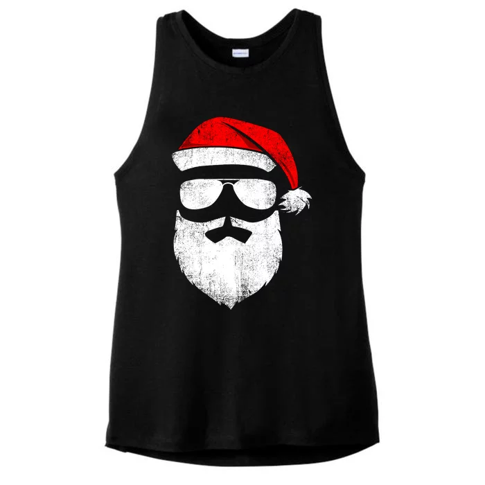 Funny Santa Claus Face Sunglasses With Hat Beard Christmas Ladies Tri-Blend Wicking Tank