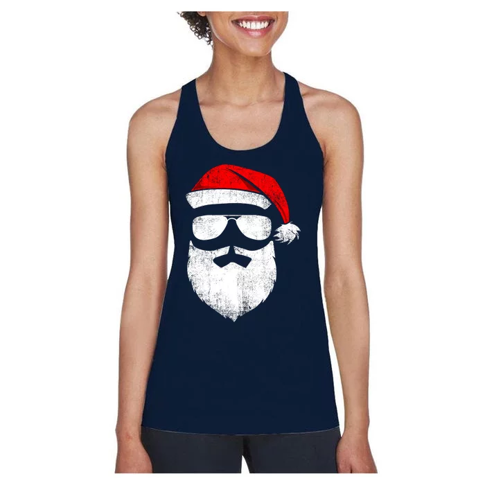 Funny Santa Claus Face Sunglasses With Hat Beard Christmas Women's Racerback Tank