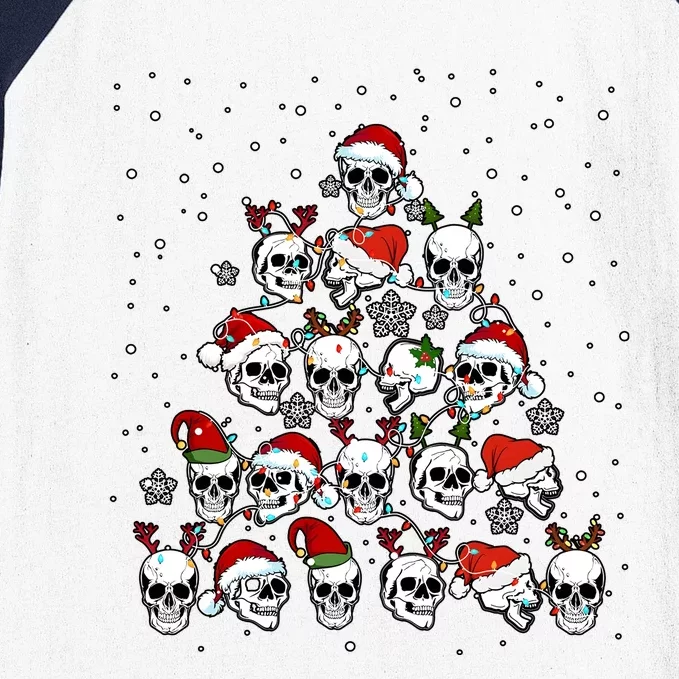 Funny Skull Christmas Tree Holiday Season Baseball Sleeve Shirt