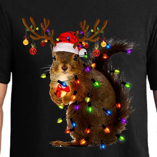 Funny Squirrel Christmas Tree Lights Reindeer Santa Hat Xmas Pajama Set