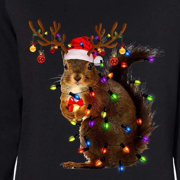 Funny Squirrel Christmas Tree Lights Reindeer Santa Hat Xmas Womens California Wash Sweatshirt