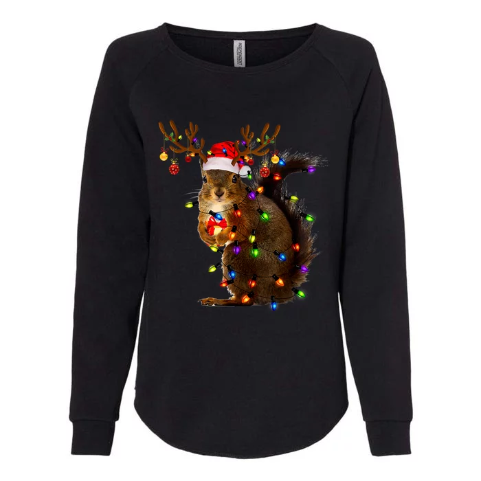 Funny Squirrel Christmas Tree Lights Reindeer Santa Hat Xmas Womens California Wash Sweatshirt