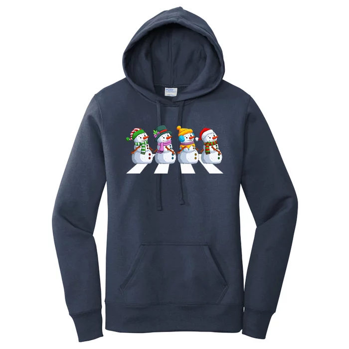 funny snowman Crossing Road Crosswalk snowmies Christmas Women's Pullover Hoodie