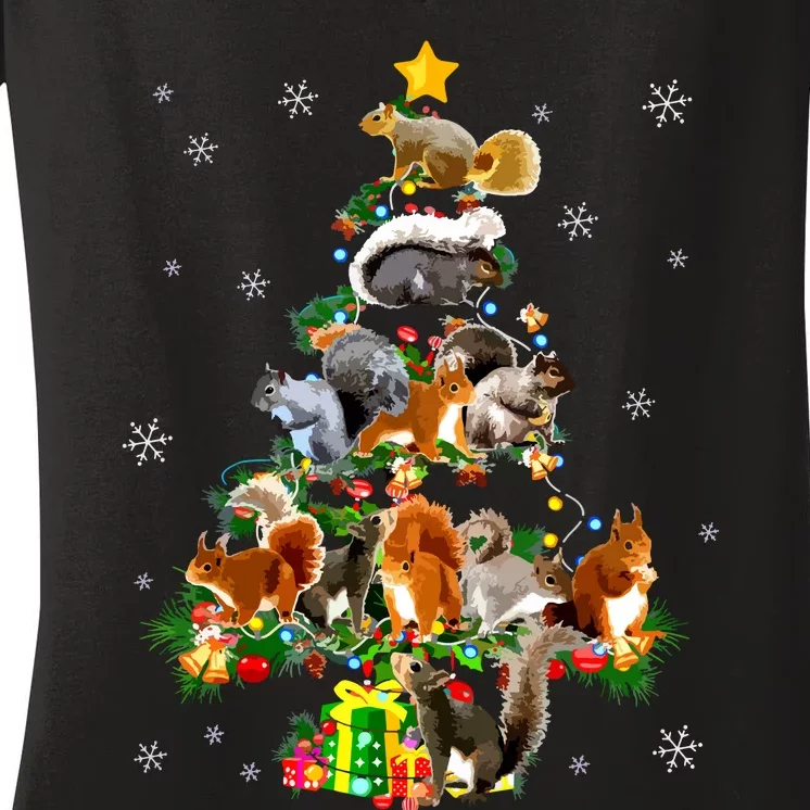 Funny Squirrel Christmas Tree Squirrel Lover Xmas Gifts Women's V-Neck T-Shirt