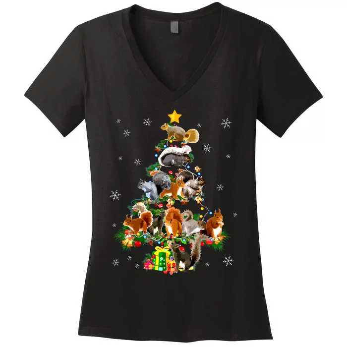 Funny Squirrel Christmas Tree Squirrel Lover Xmas Gifts Women's V-Neck T-Shirt