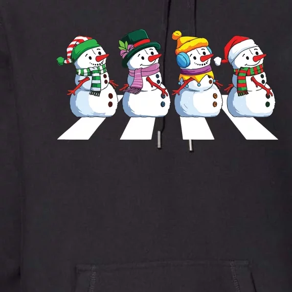 Funny Snowman Crossing Road Crosswalk Snowmies Christmas Kids Premium Hoodie